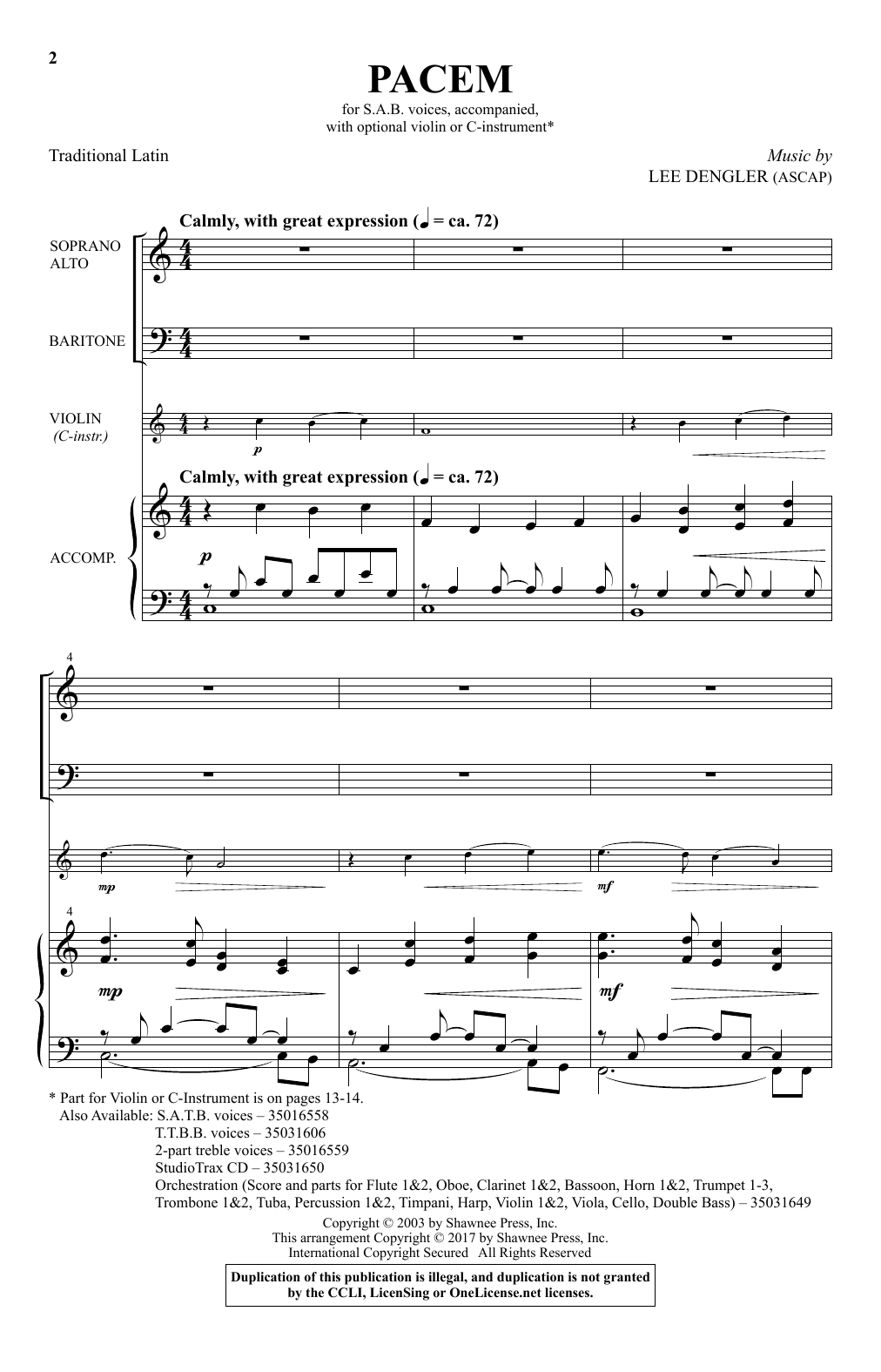 Pacem (SAB Choir) von Lee Dengler