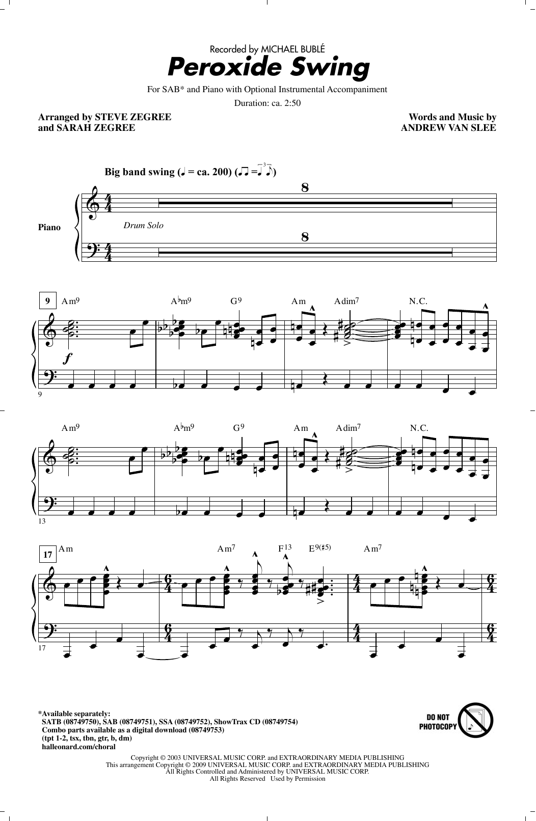 Peroxide Swing (SAB Choir) von Steve Zegree
