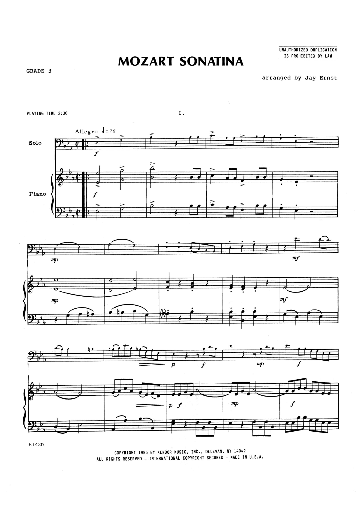 Mozart Sonatina (K. 439B) - Piano Accompaniment (Brass Solo) von Jay Ernst