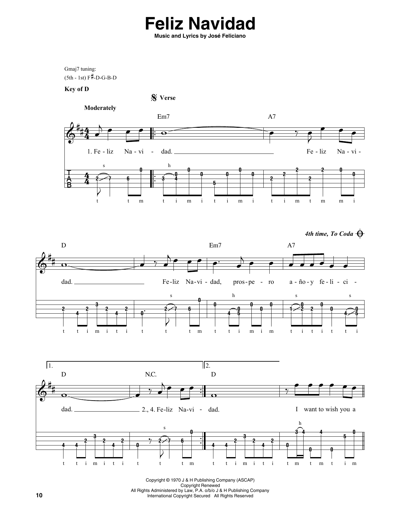 Feliz Navidad (Banjo Tab) von Jose Feliciano