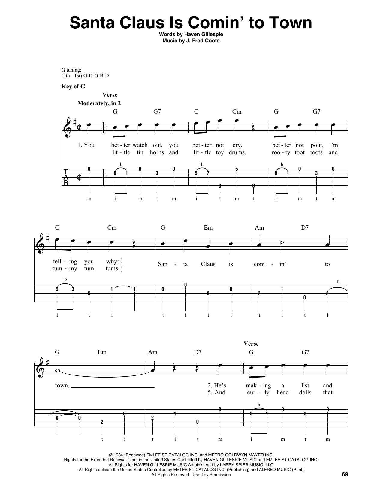 Santa Claus Is Comin' To Town (Banjo Tab) von J. Fred Coots