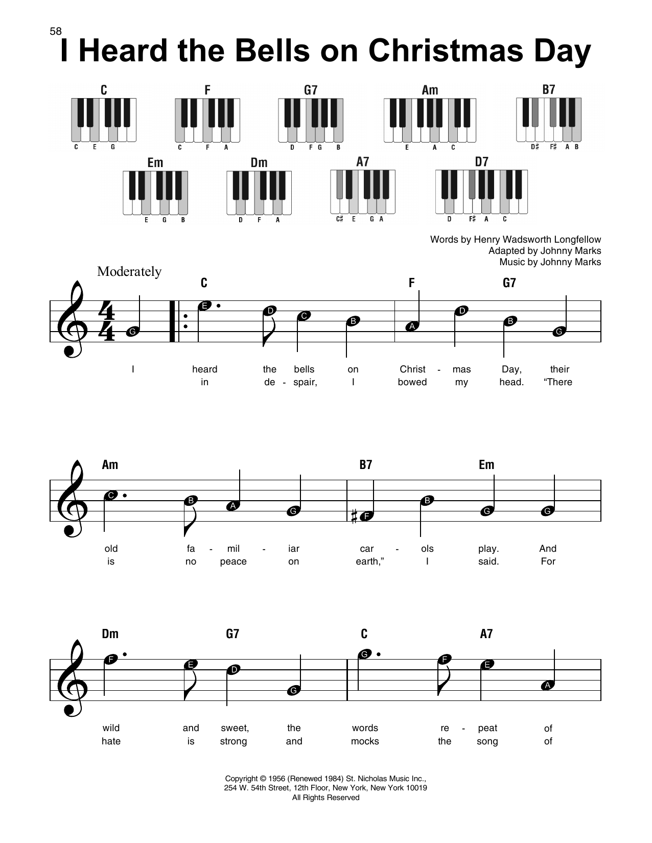I Heard The Bells On Christmas Day (Super Easy Piano) von Johnny Marks