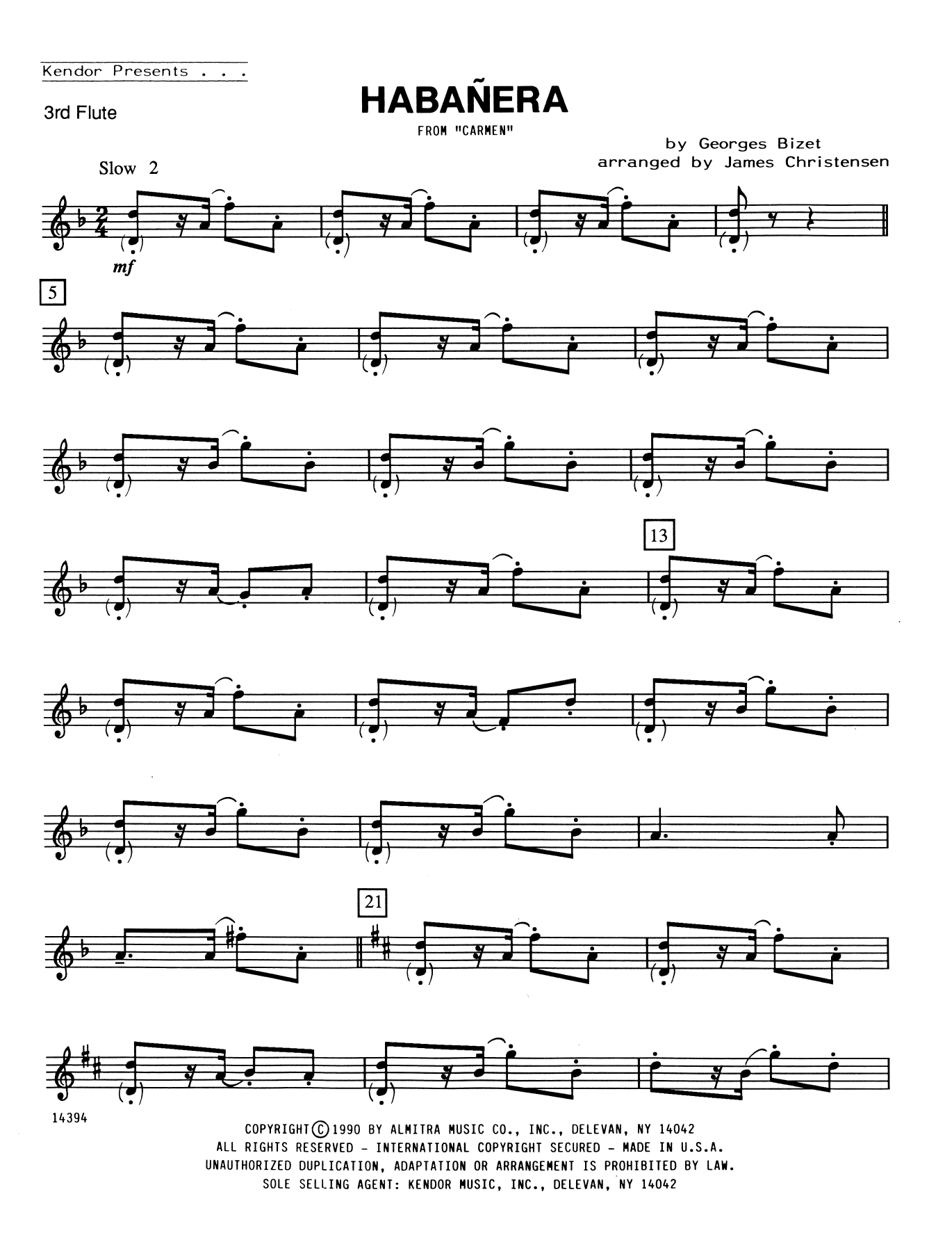Habanera (from Carmen) - 3rd C Flute (Woodwind Ensemble) von Georges Bizet