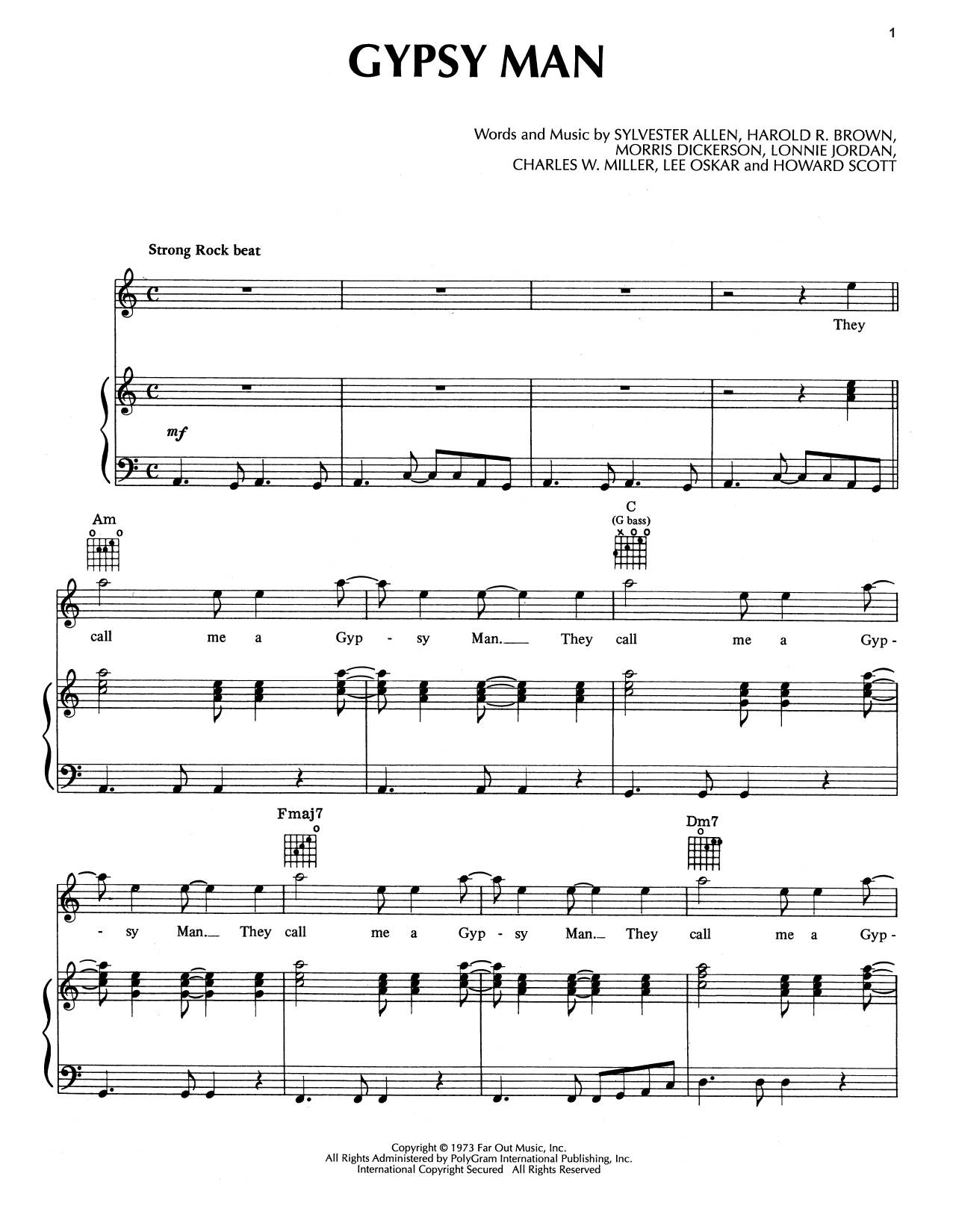 Gypsy Man (Piano, Vocal & Guitar Chords (Right-Hand Melody)) von War