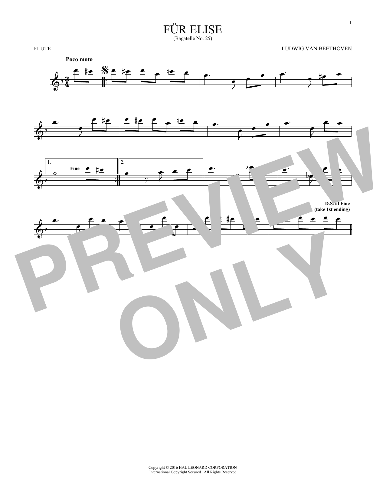 Fur Elise, WoO 59 (Flute Solo) von Ludwig van Beethoven