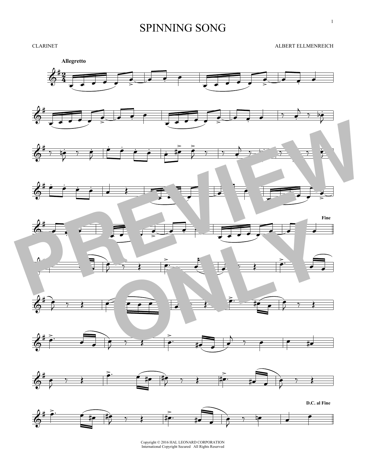 Spinning Song (Clarinet Solo) von Albert Ellmenreich