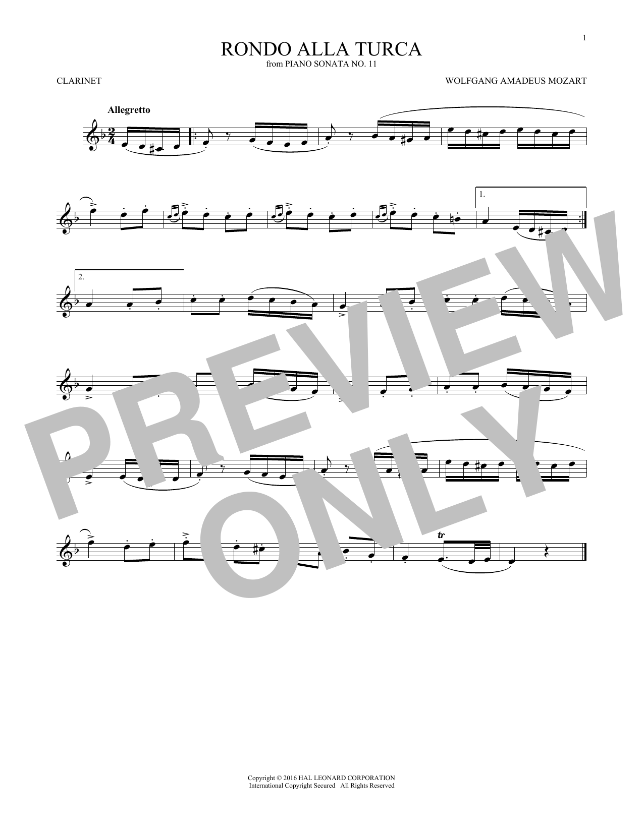 Rondo Alla Turca (Clarinet Solo) von Wolfgang Amadeus Mozart