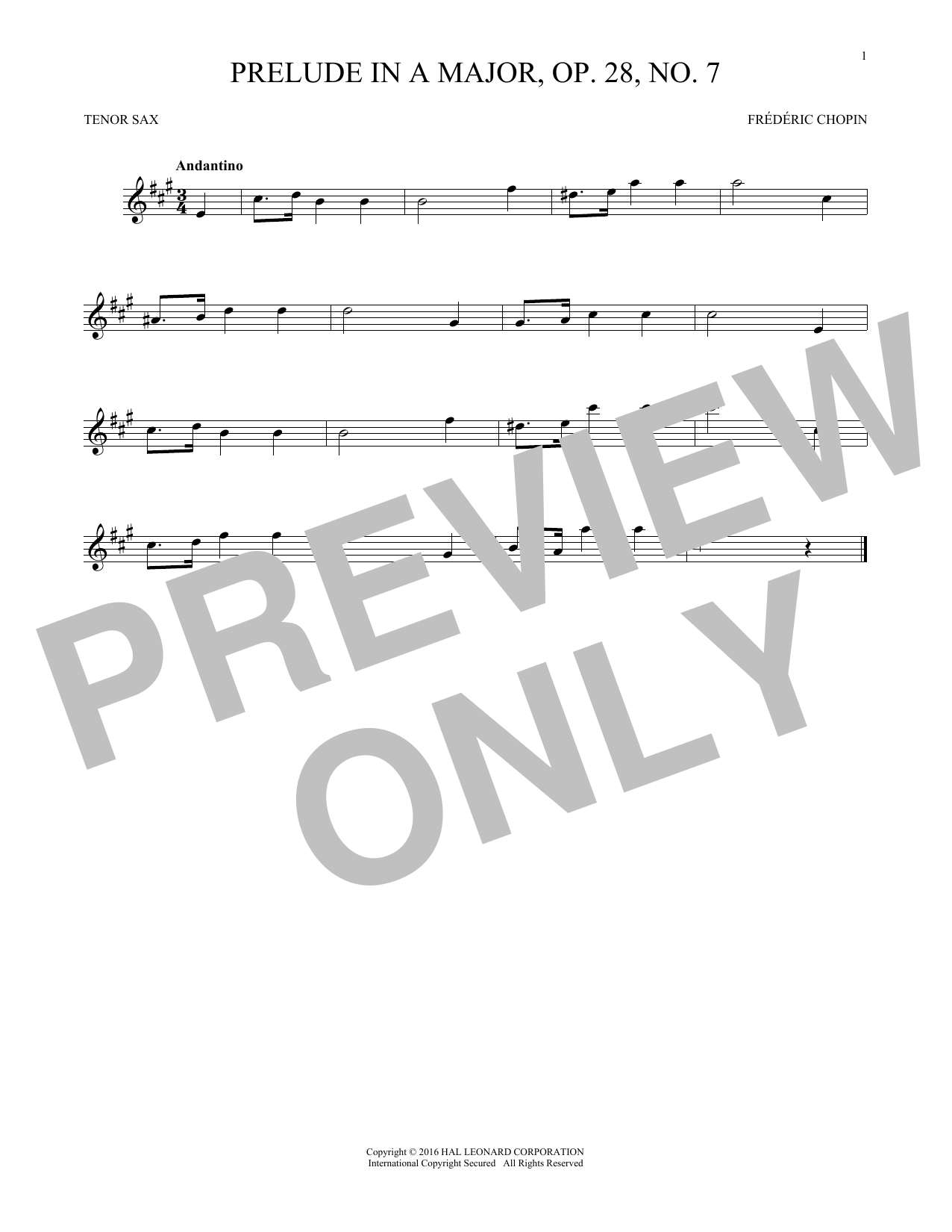 Prelude In A Major, Op. 28, No. 7 (Tenor Sax Solo) von Frdric Chopin