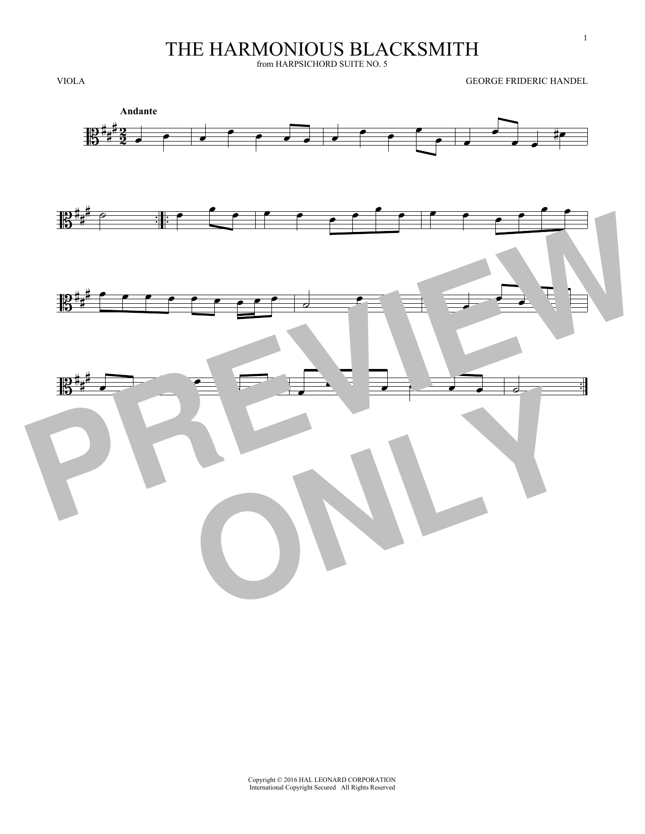 Harmonious Blacksmith (Viola Solo) von George Frideric Handel