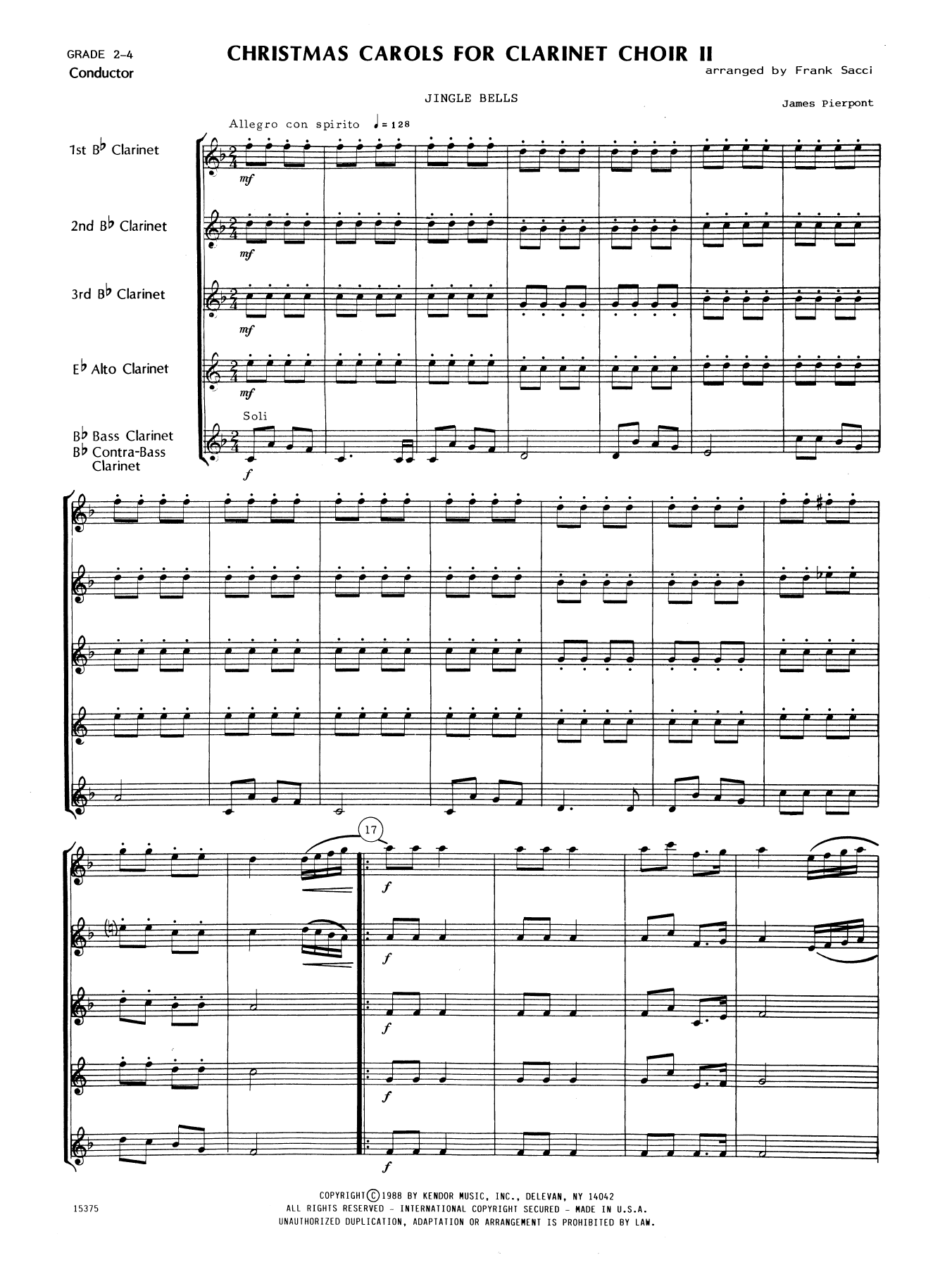 Christmas Carols For Clarinet Choir II - Full Score (Woodwind Ensemble) von Frank J. Sacci