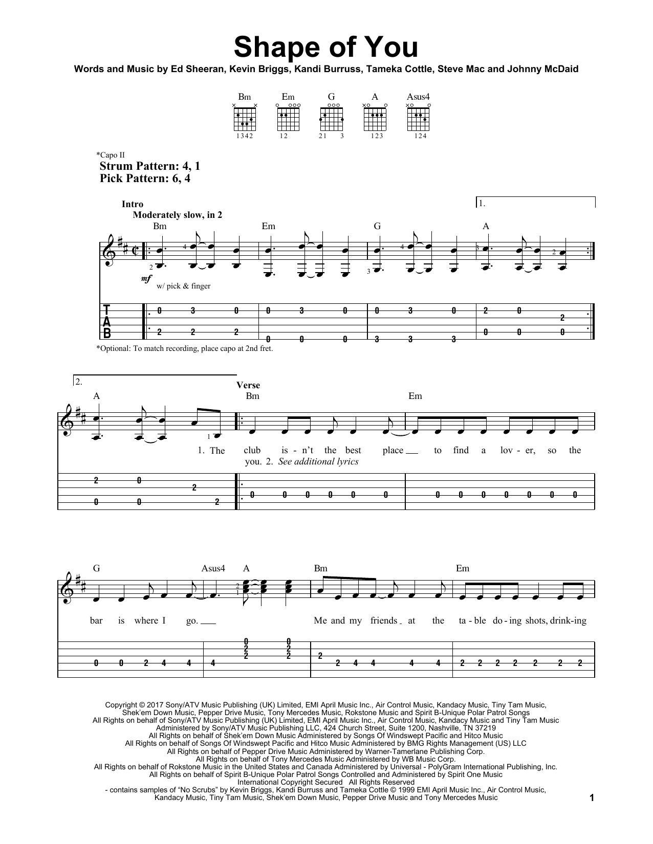Shape Of You (Easy Guitar Tab) von Ed Sheeran