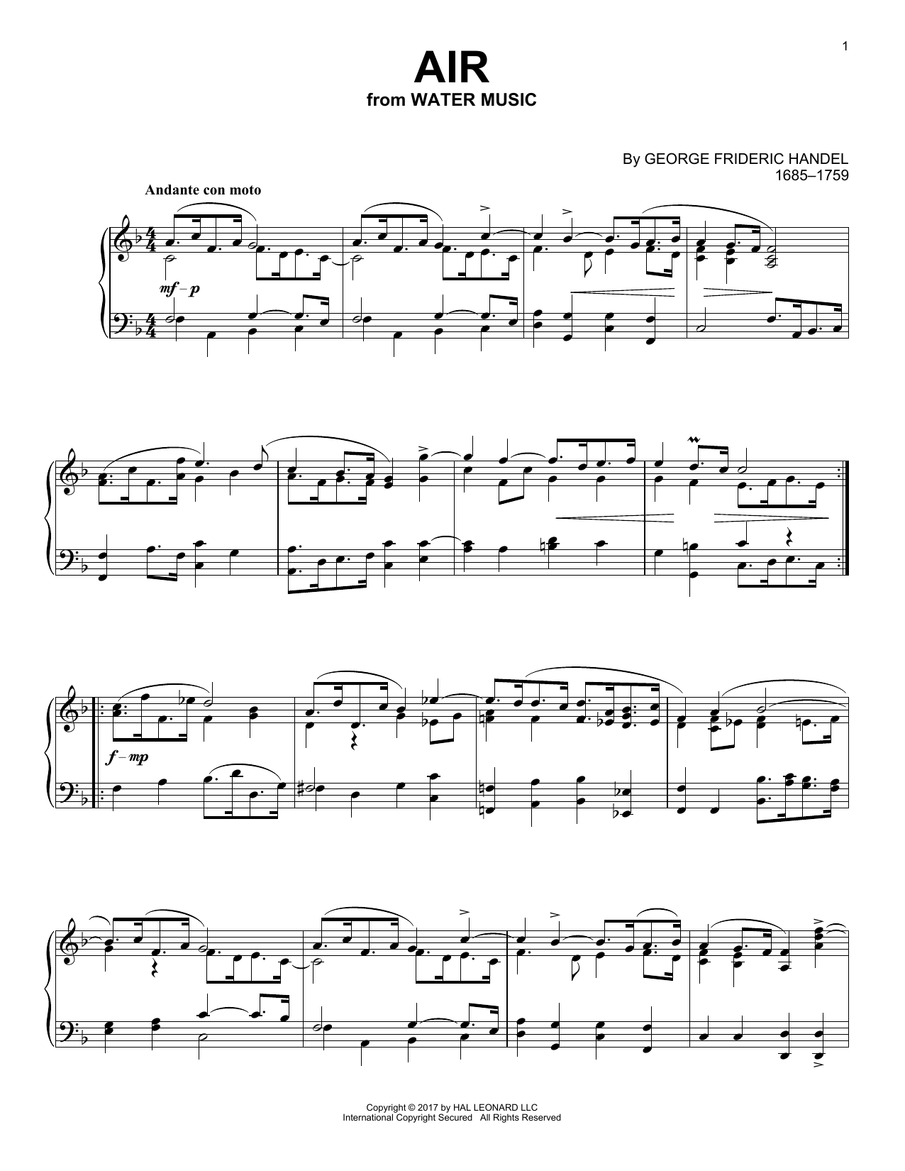 Air (Piano Solo) von George Frideric Handel