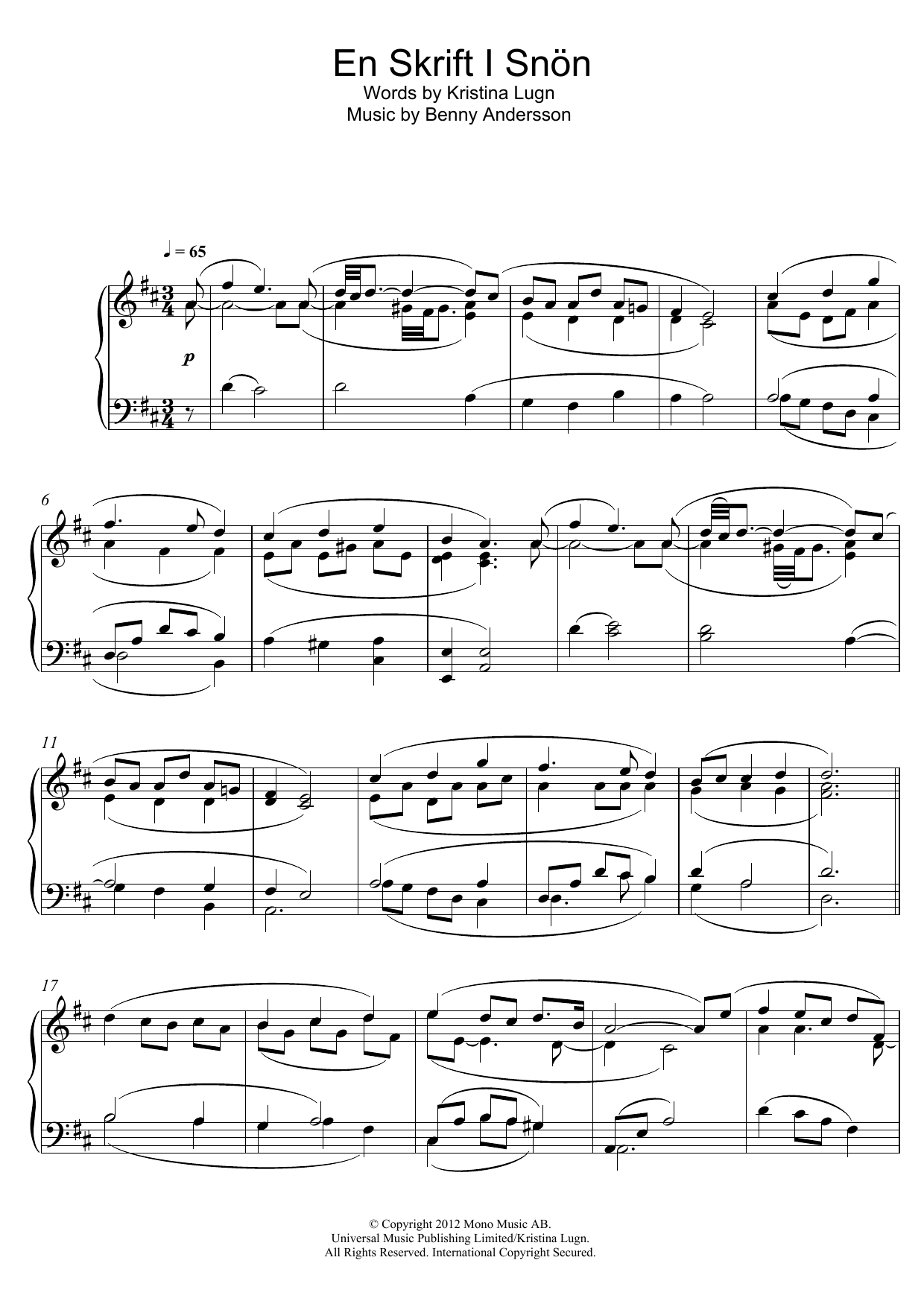 En Skrift I Snon (Piano Solo) von Benny Andersson
