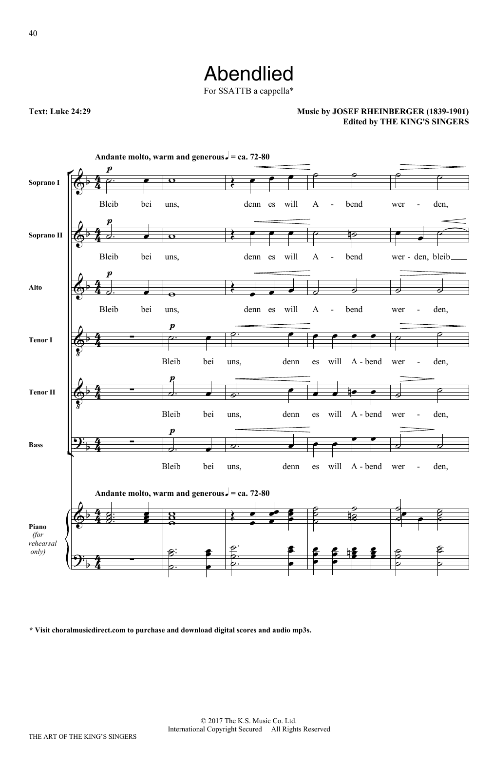 Abendlied (SATB Choir) von The King's Singers