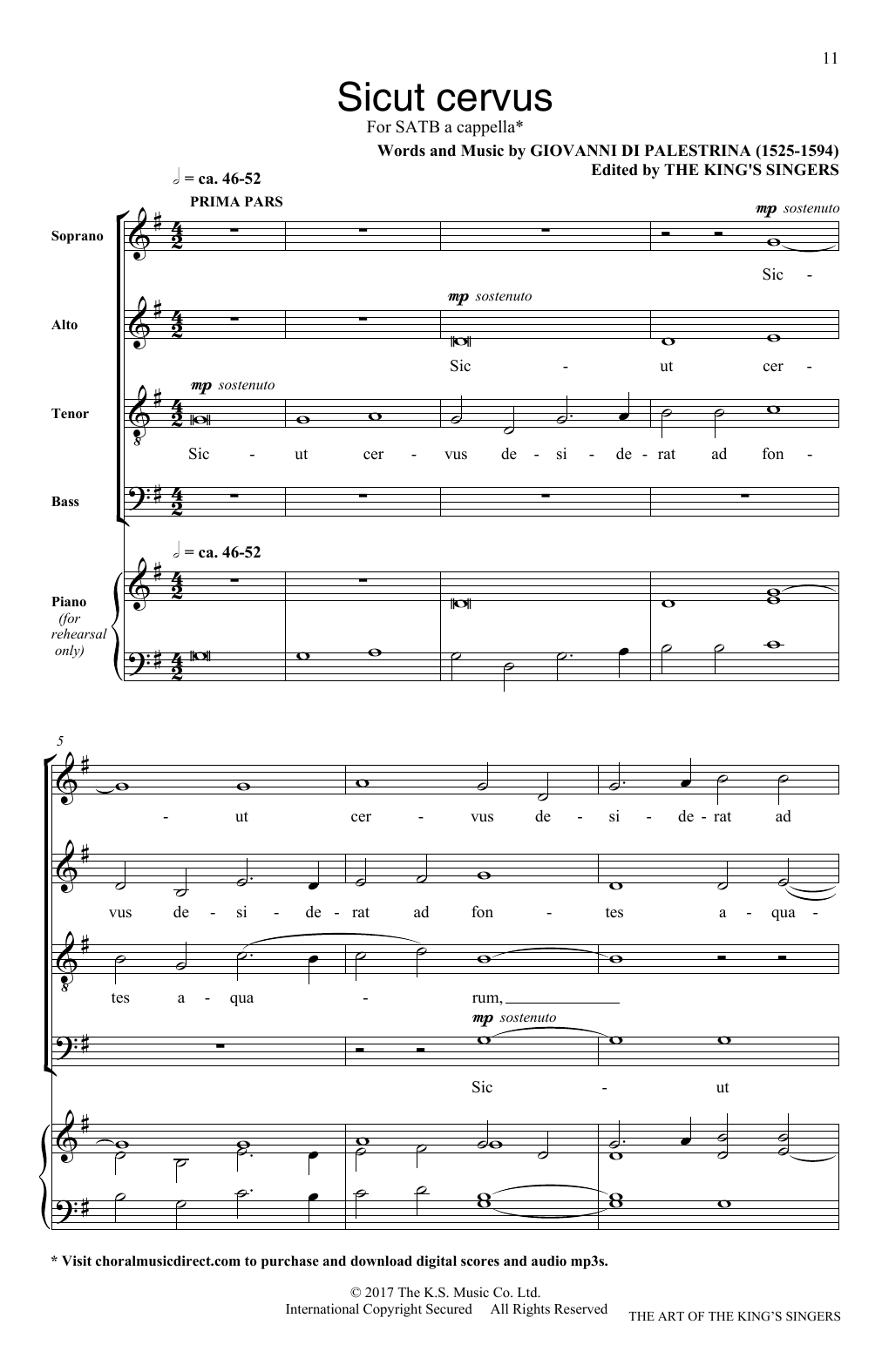 Sicut Cervus (SATB Choir) von The King's Singers