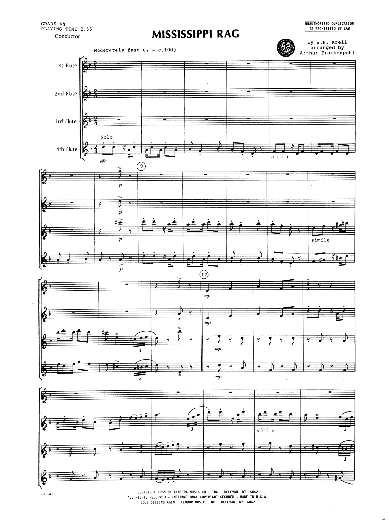 Mississippi Rag - Full Score (Woodwind Ensemble) von Arthur Frankenpohl
