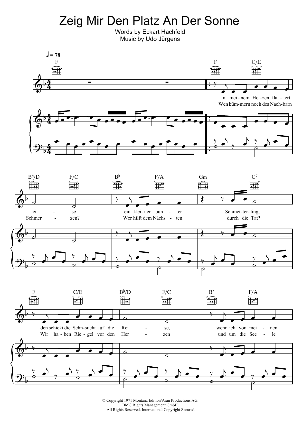 Zeig Mir Den Platz An Der Sonne (Piano, Vocal & Guitar Chords) von Udo Jurgens