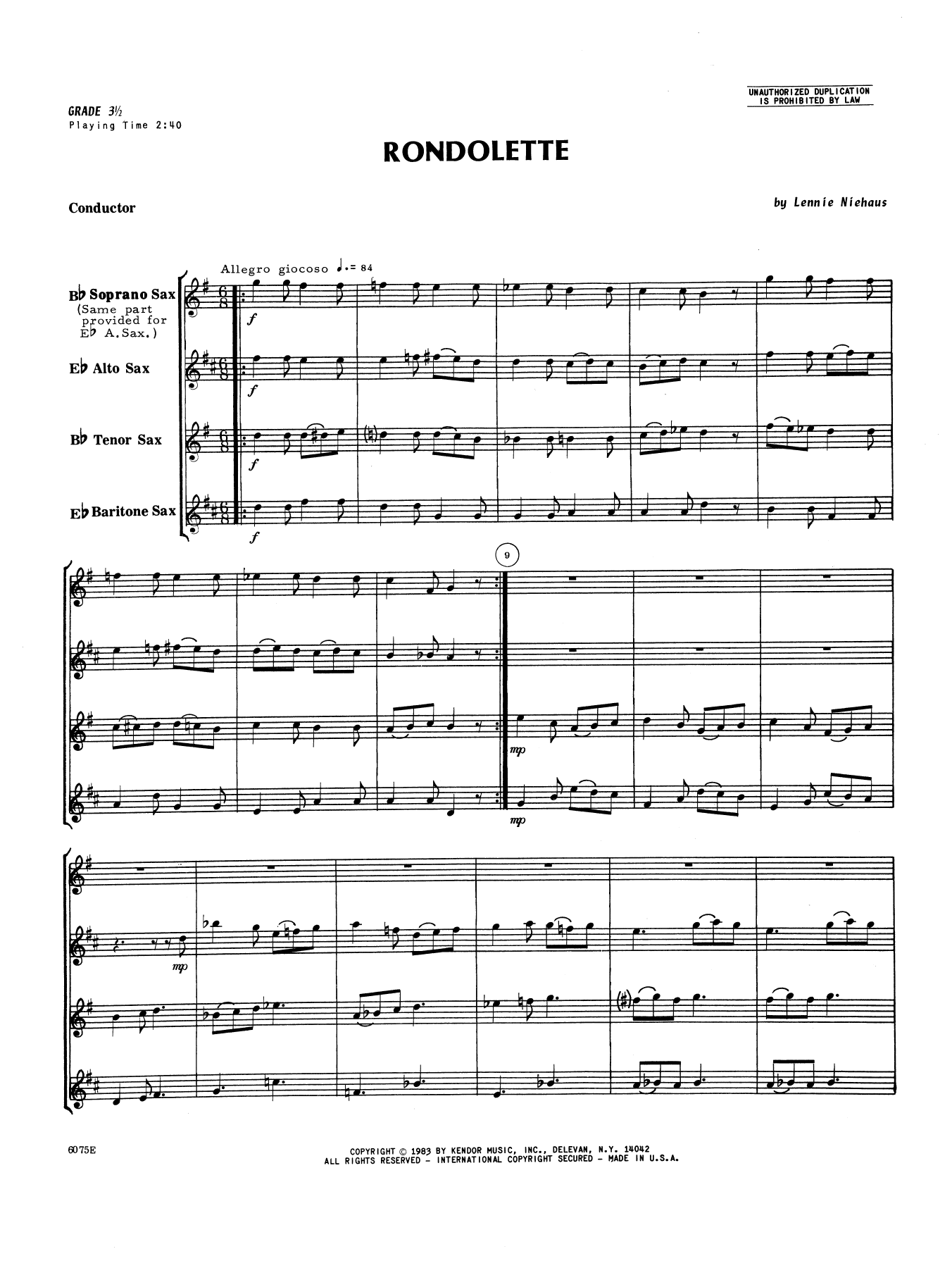 Rondolette - Full Score (Woodwind Ensemble) von Lennie Niehaus