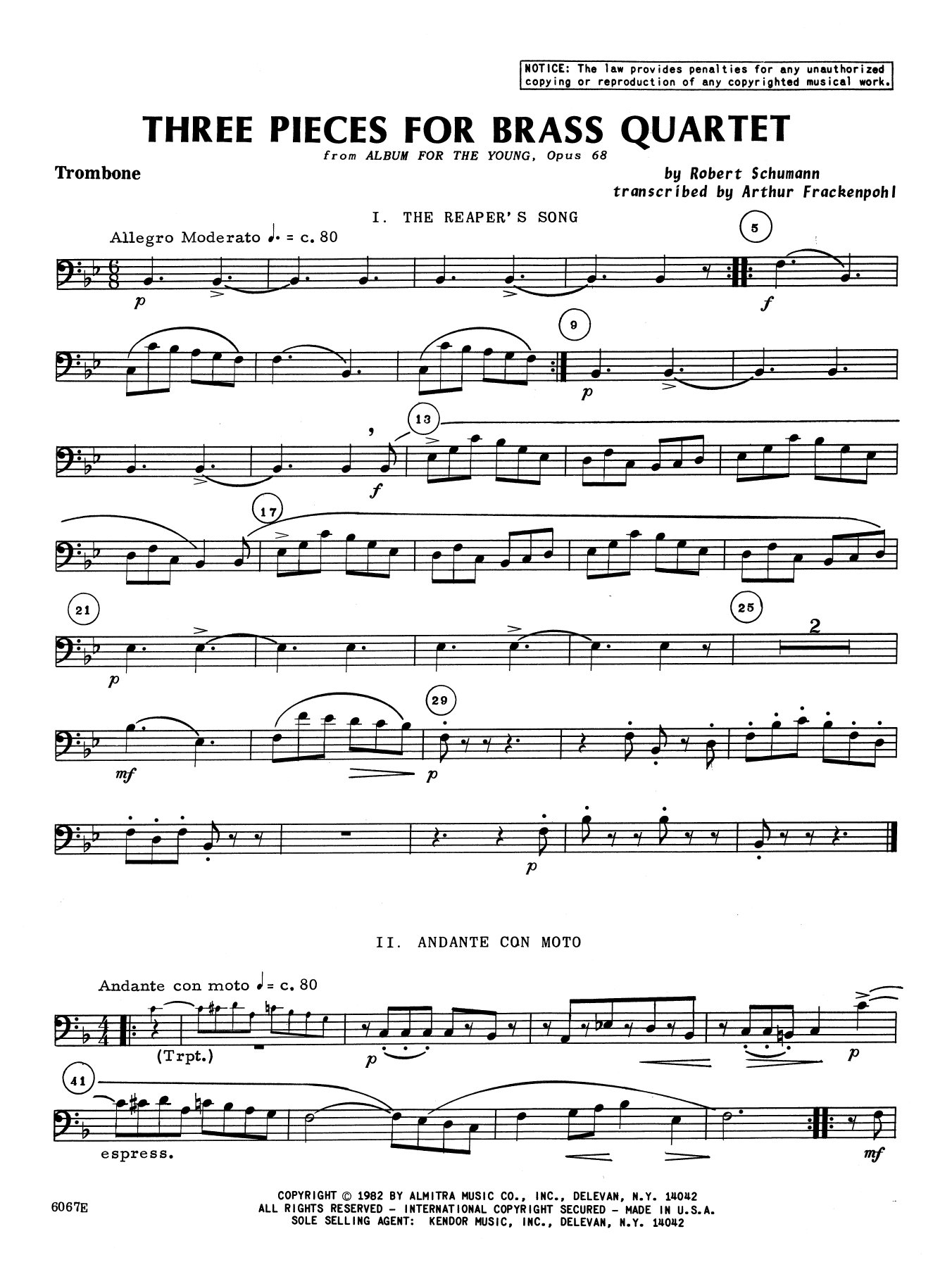 Three Pieces for Brass Quartet - Trombone (Brass Ensemble) von Arthur Frankenpohl