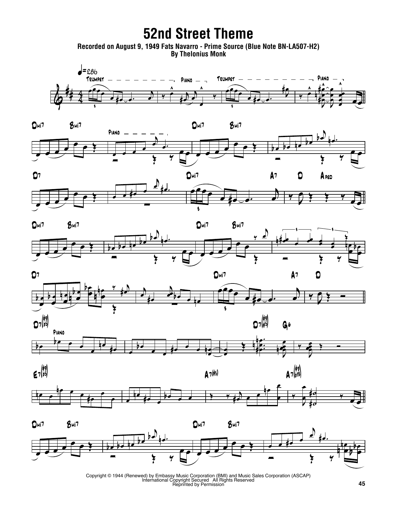 52nd Street Theme (Tenor Sax Transcription) von Sonny Rollins