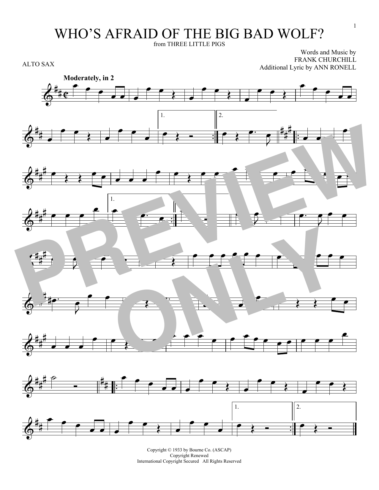 Who's Afraid Of The Big Bad Wolf? (from Three Little Pigs) (Alto Sax Solo) von Frank Churchill
