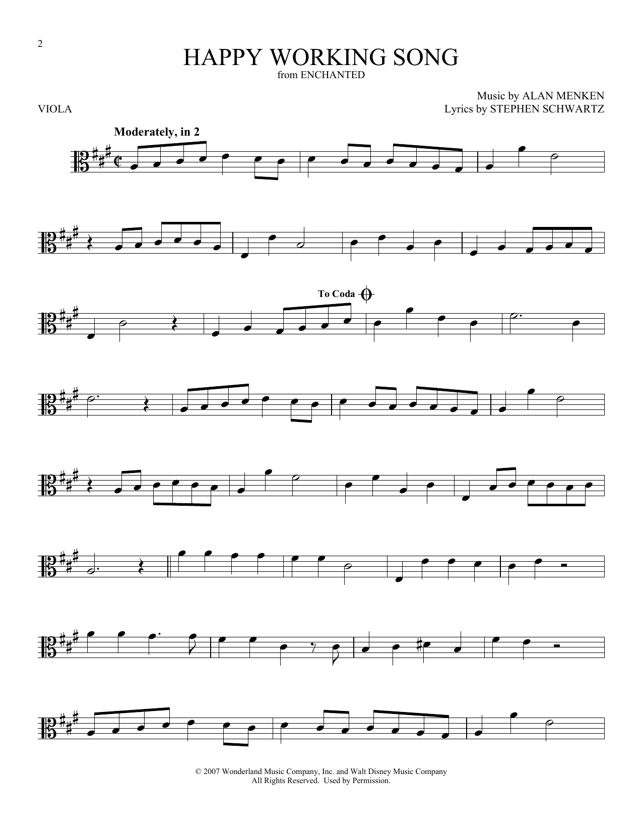 Happy Working Song (from Enchanted) (Viola Solo) von Amy Adams