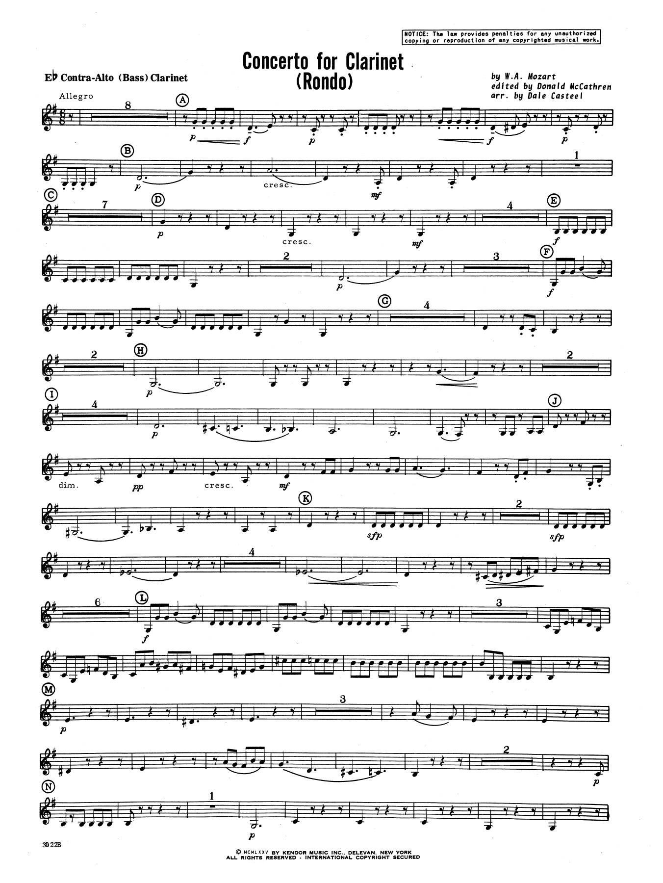 Concerto For Clarinet - Rondo (3rd Movement) - K.622 - Eb Contra Alto Clarinet (Concert Band) von Donald McCathren and Dale Casteel