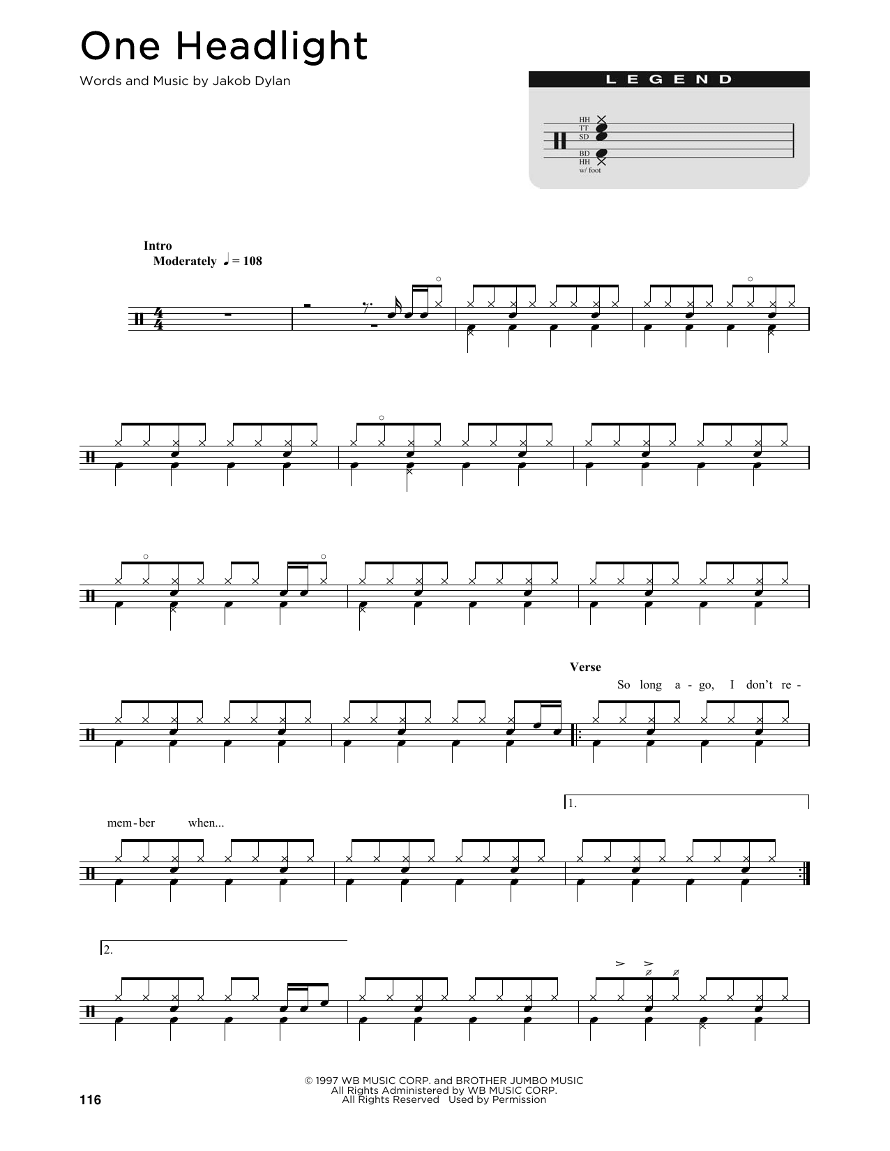 One Headlight (Drum Chart) von The Wallflowers