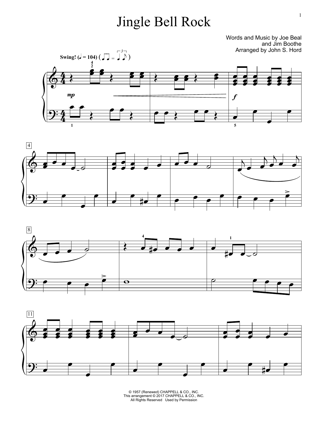 Jingle Bell Rock (arr. John S. Hord) (Educational Piano) von Bobby Helms