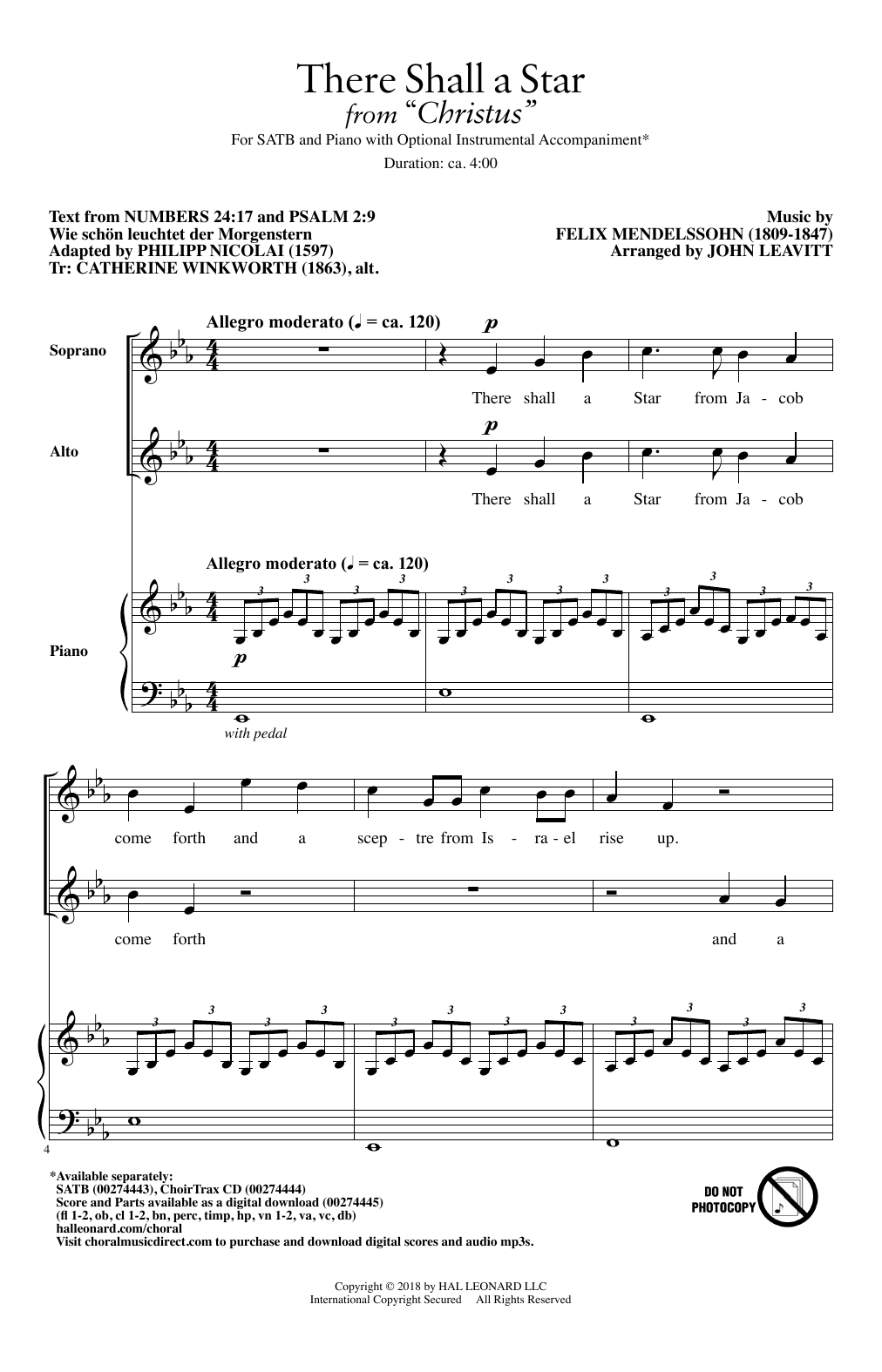There Shall A Star (arr. John Leavitt) (SATB Choir) von Felix Mendelssohn