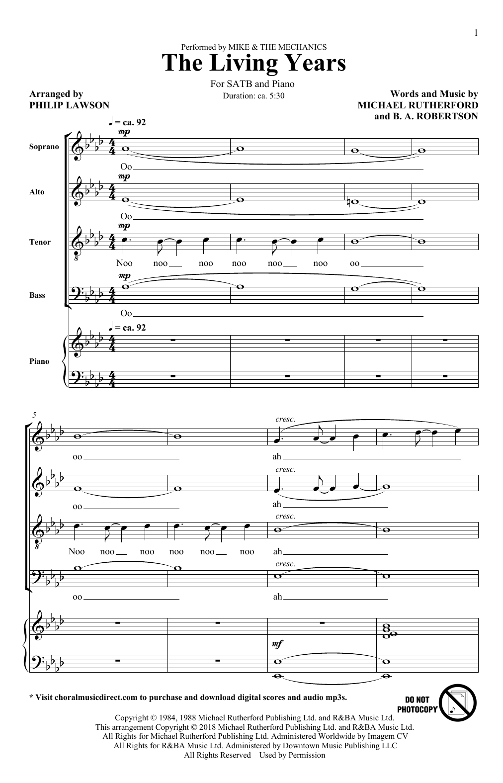 The Living Years (arr. Philip Lawson) (SATB Choir) von Mike and The Mechanics
