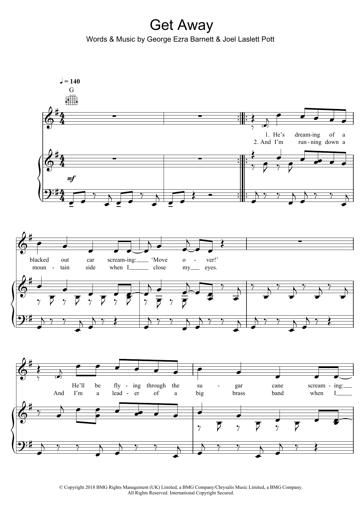 Get Away (Piano, Vocal & Guitar Chords) von George Ezra