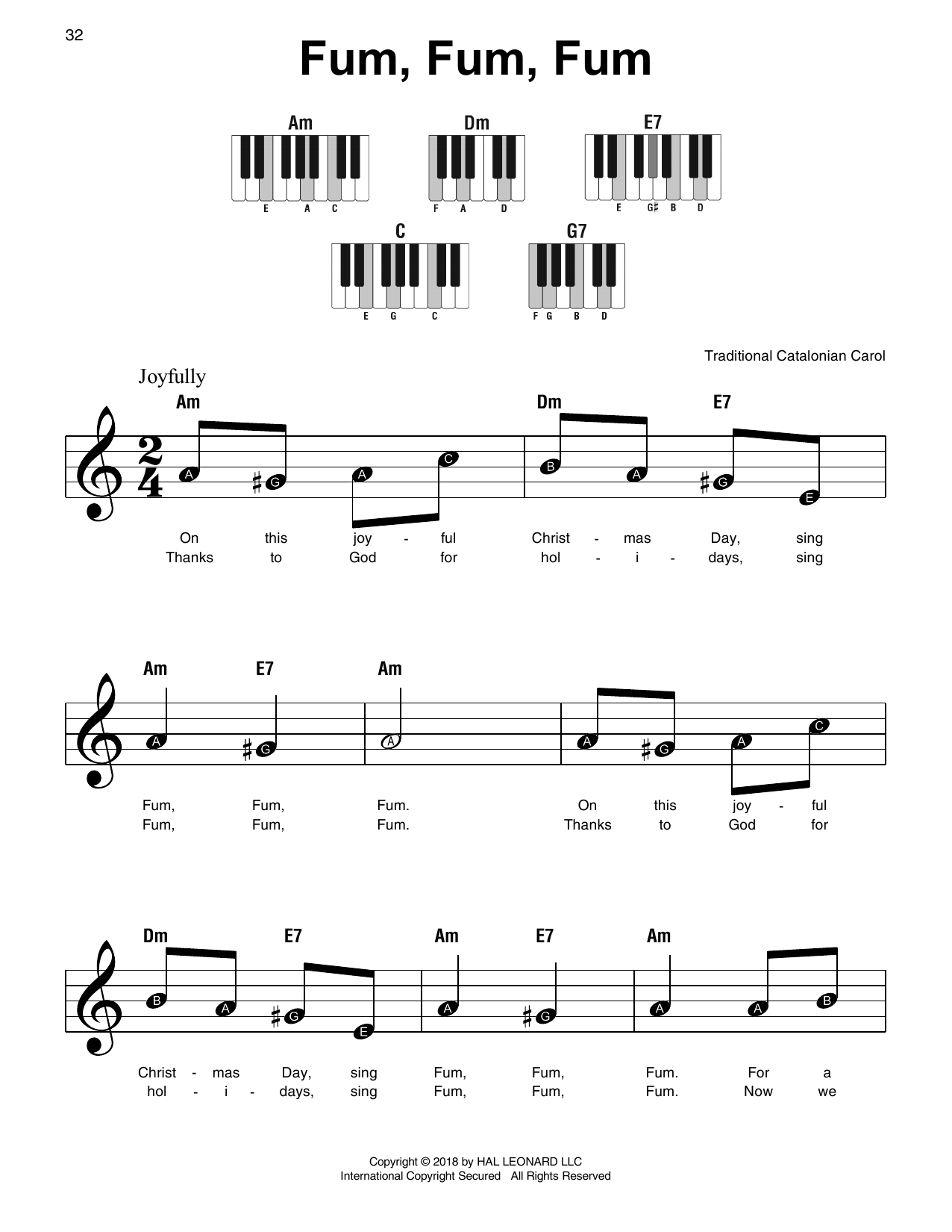 Fum, Fum, Fum (Super Easy Piano) von Traditional Catalonian Carol