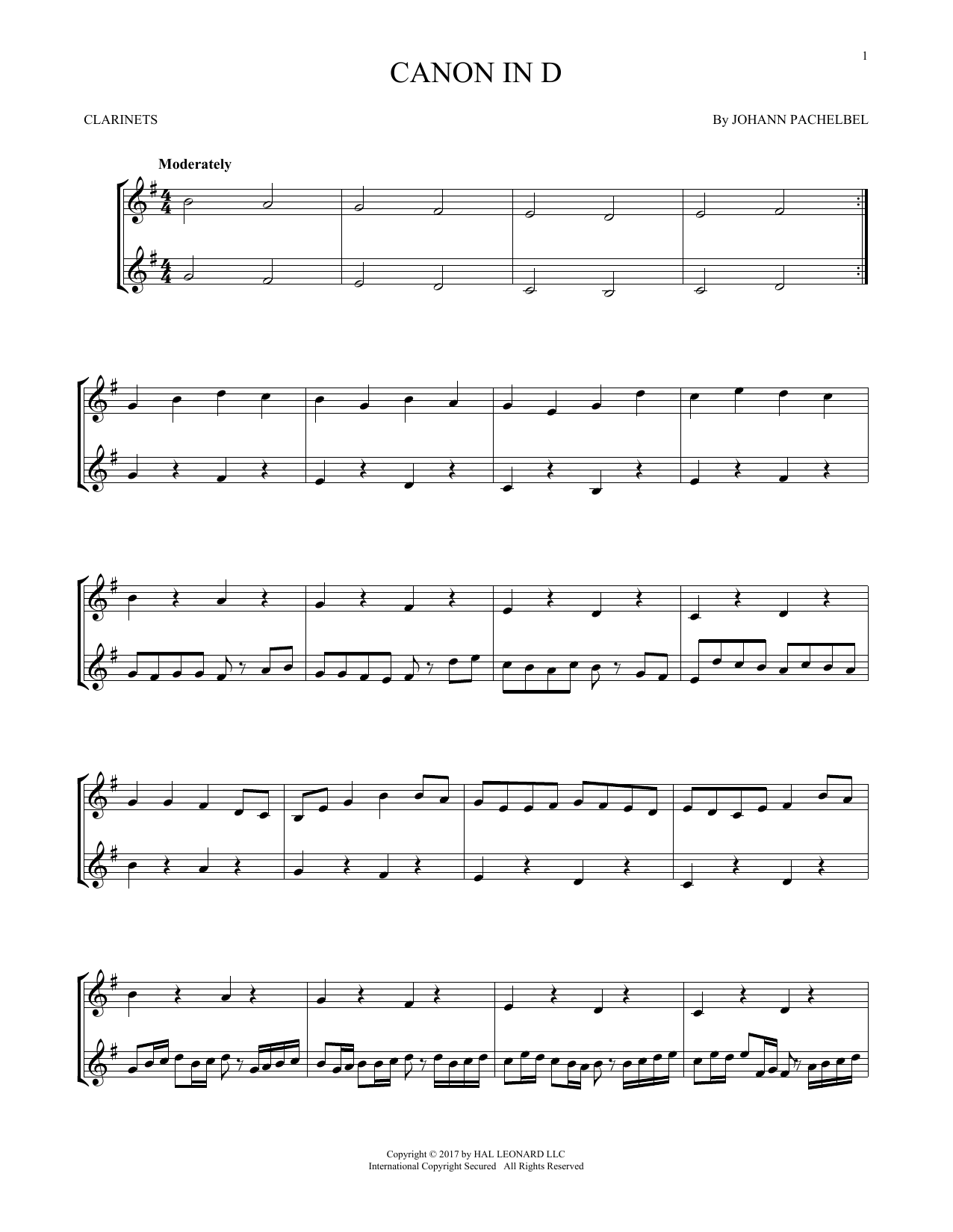 Canon In D (Clarinet Duet) von Johann Pachelbel