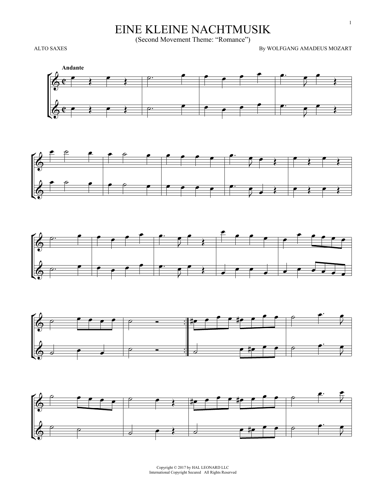 Eine Kleine Nachtmusik (Alto Sax Duet) von Wolfgang Amadeus Mozart