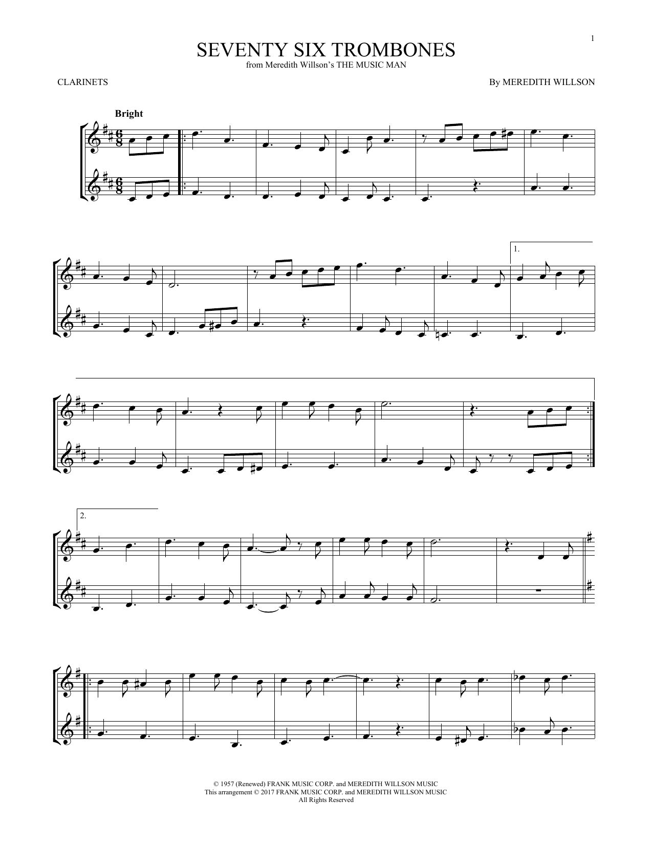 Seventy Six Trombones (Clarinet Duet) von Meredith Willson