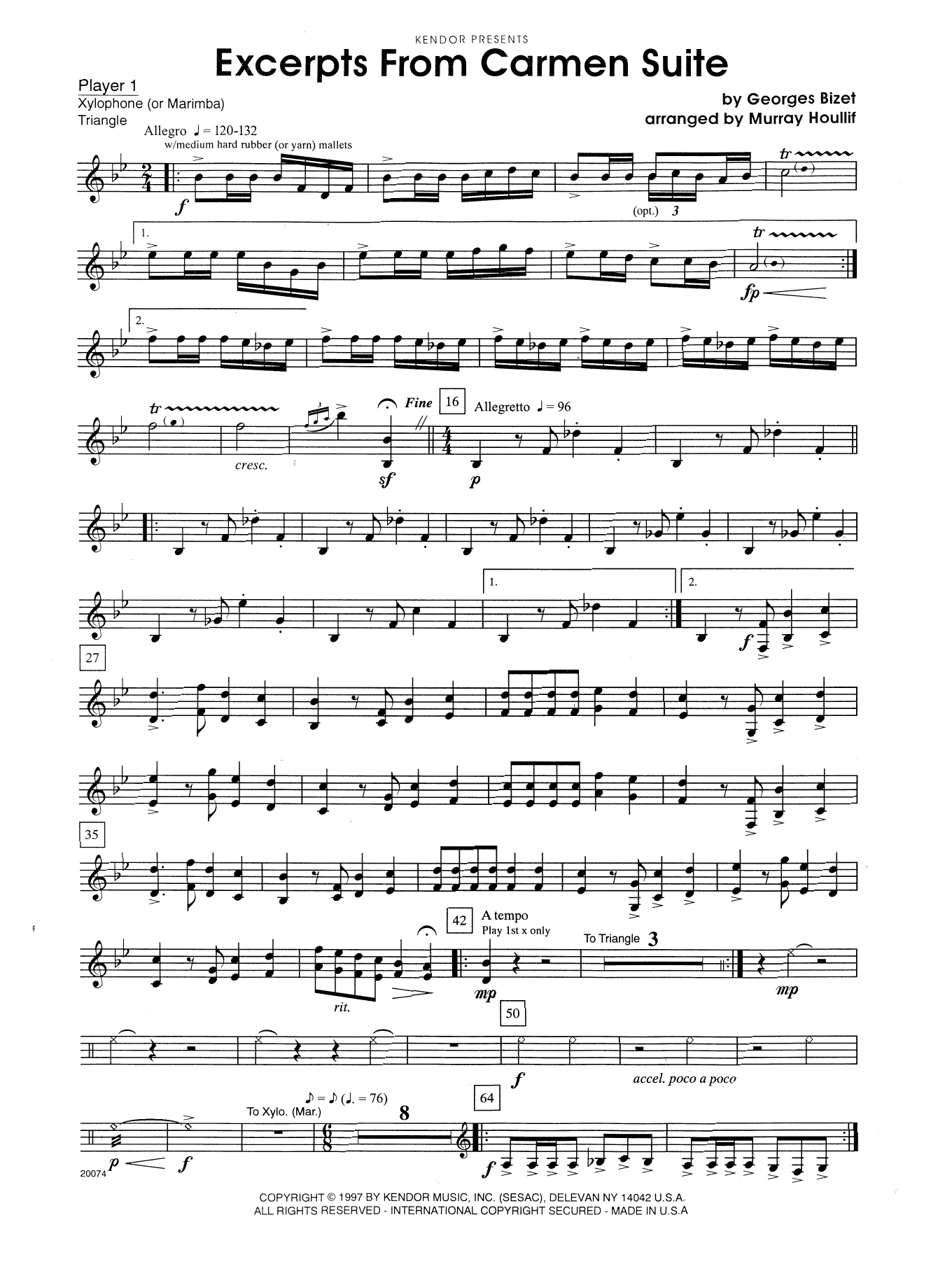 Excerpts From Carmen Suite - Percussion 1 (Percussion Ensemble) von Murray Houllif