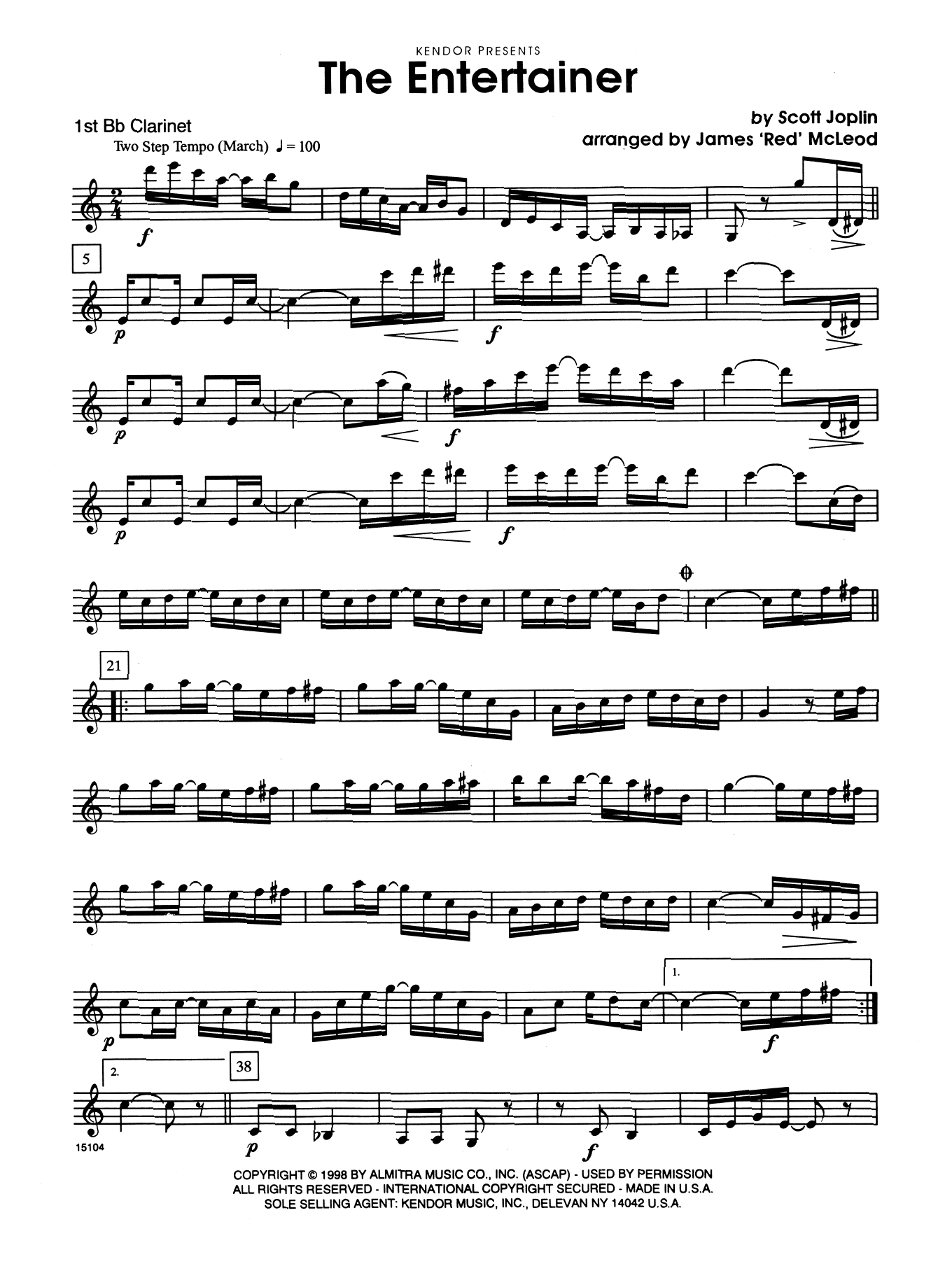 The Entertainer - 1st Bb Clarinet (Woodwind Ensemble) von James 'Red' McLeod
