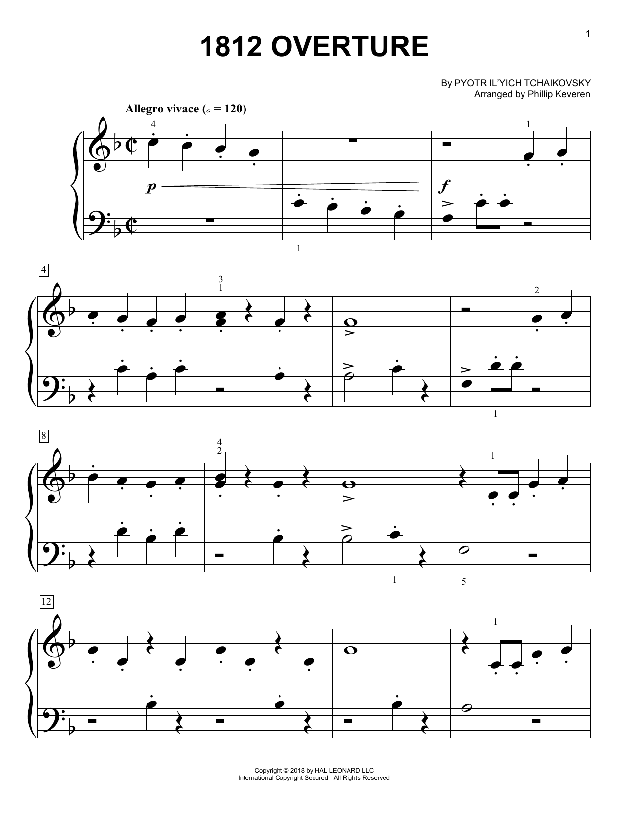 1812 Overture (arr. Phillip Keveren) (Big Note Piano) von Pyotr Il'yich Tchaikovsky