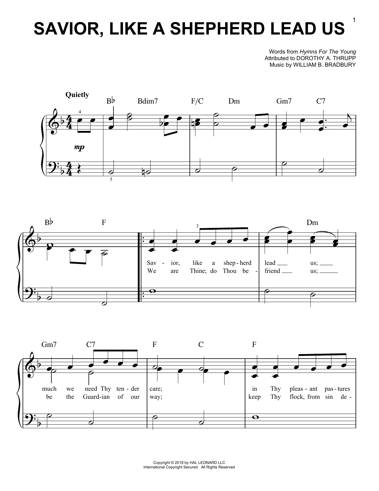 Savior, Like A Shepherd Lead Us (Easy Piano) von William B. Bradbury