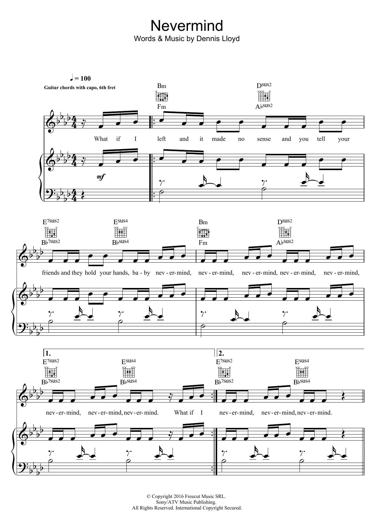 Nevermind (Piano, Vocal & Guitar Chords) von Dennis Lloyd