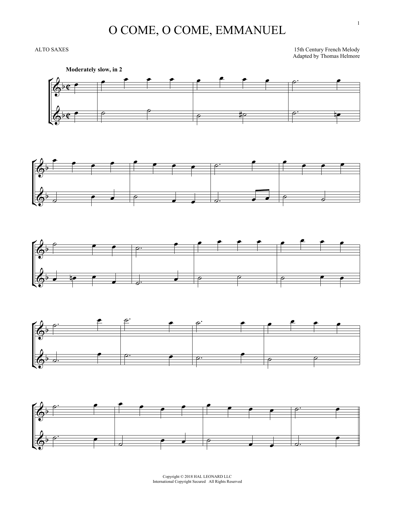 O Come, O Come, Emmanuel (Alto Sax Duet) von 15th Century French Melody