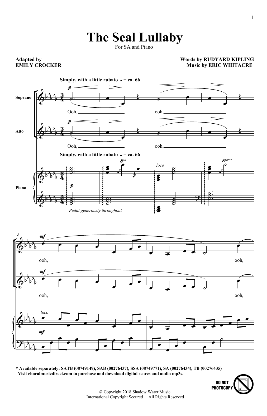 The Seal Lullaby (arr. Emily Crocker) (2-Part Choir) von Eric Whitacre