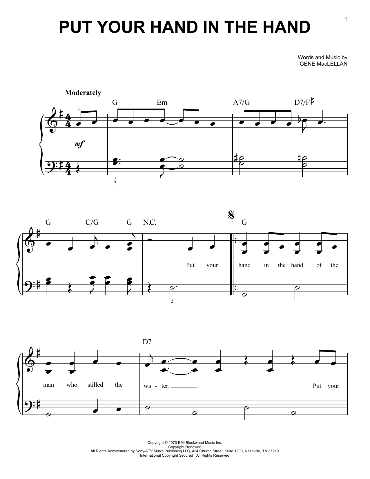 Put Your Hand In The Hand (Easy Piano) von Gene MacLellan