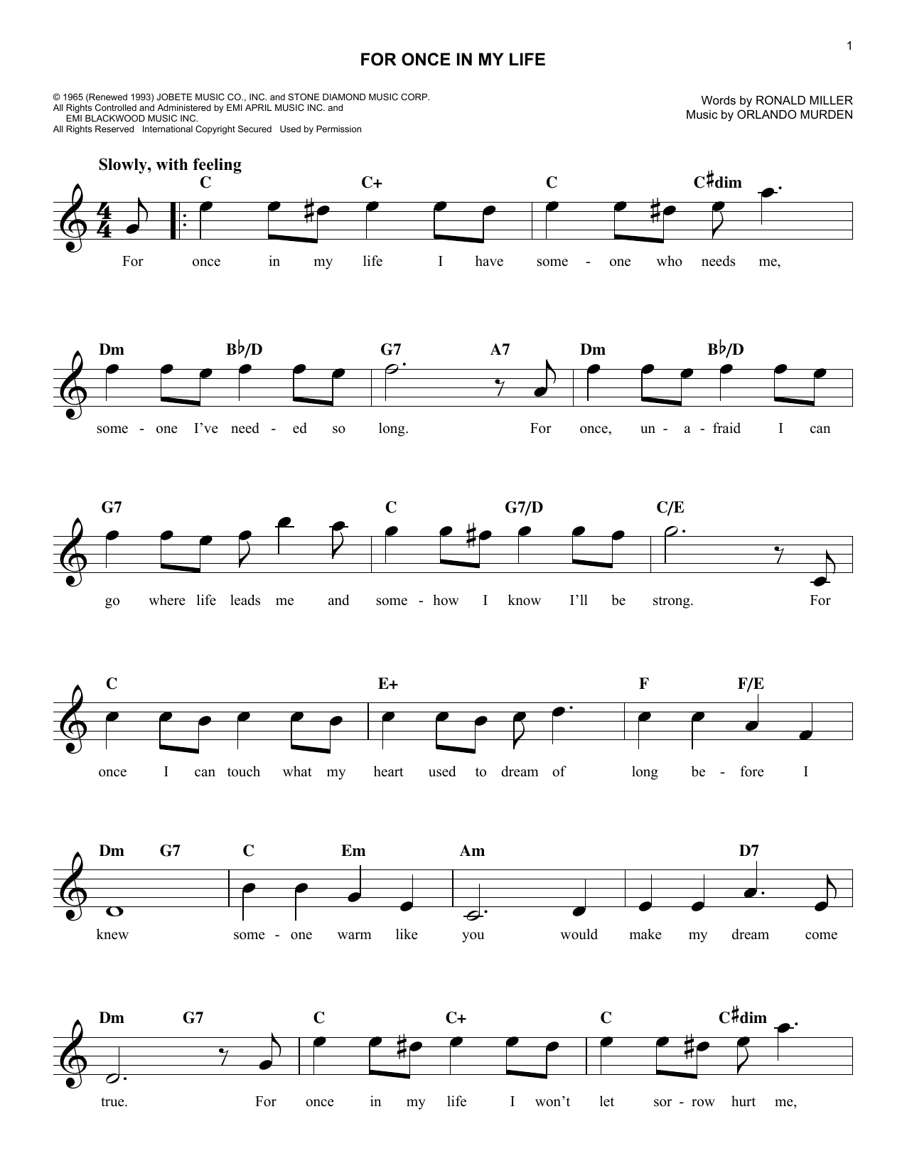 For Once In My Life (Lead Sheet / Fake Book) von Stevie Wonder