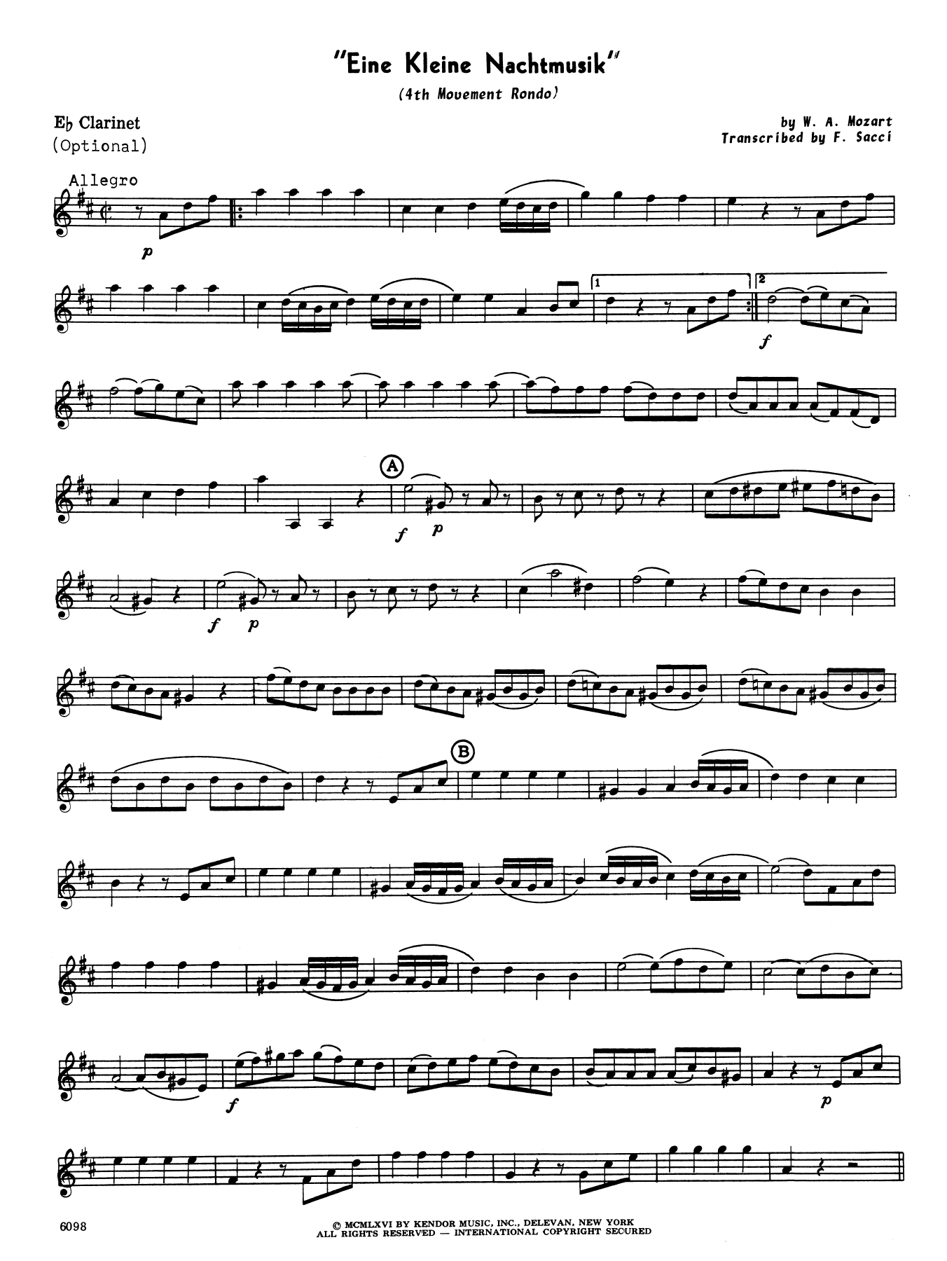 Eine Kleine Nachtmusik/Rondo (Mvt. 4) (arr. Frank Sacci) - Eb Clarinet (Woodwind Ensemble) von Wolfgang Mozart