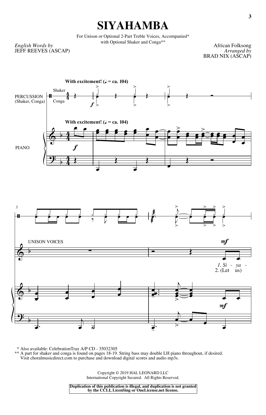 Siyahamba (Unison Choir) von Brad Nix