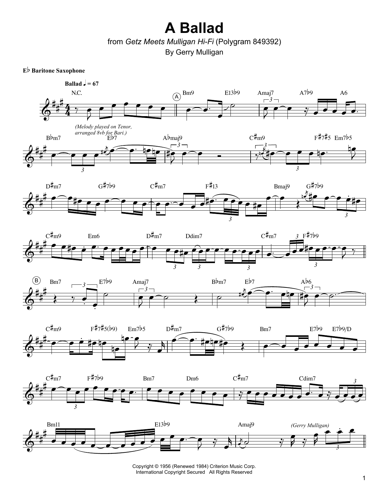A Ballad (Baritone Sax Transcription) von Gerry Mulligan