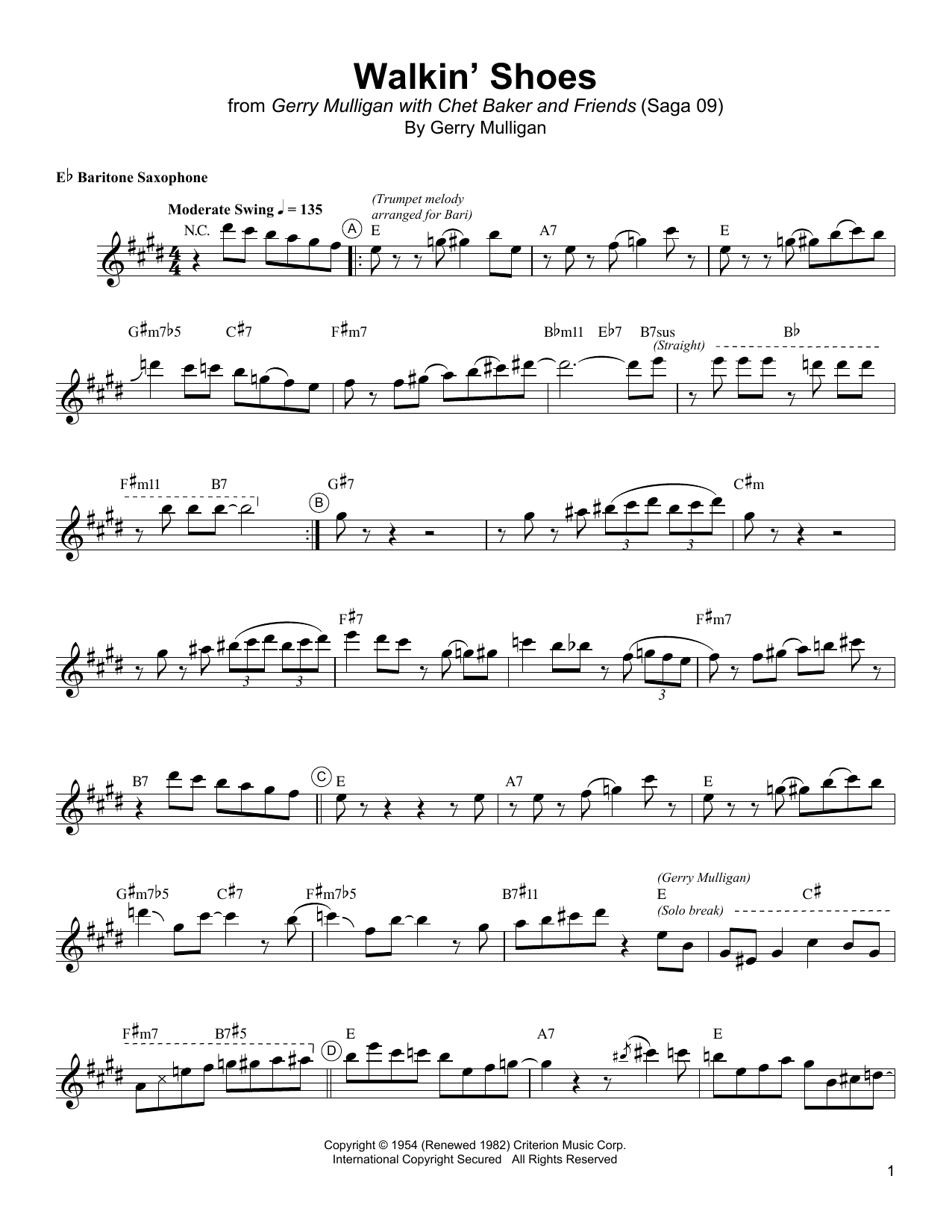 Walkin' Shoes (Baritone Sax Transcription) von Gerry Mulligan