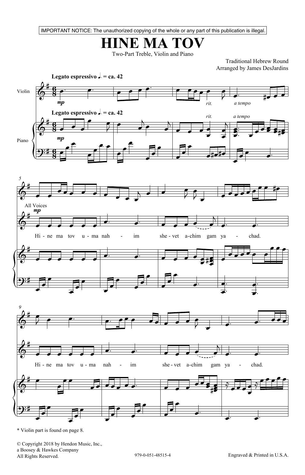 Hine Ma Tov (2-Part Choir) von James DesJardins